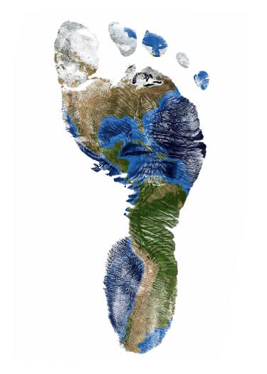 Karte der Welt als Fußabdruck